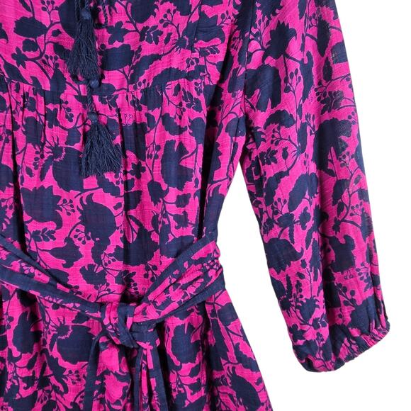 Studio Park x Amy Stran Dress Medium Berry Navy Floral Belted Boho Peasant - Picture 5 of 13